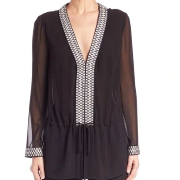 Tory Burch Silk Drawstring Tunic Color: black Size: 14 - Picture 2 of 9